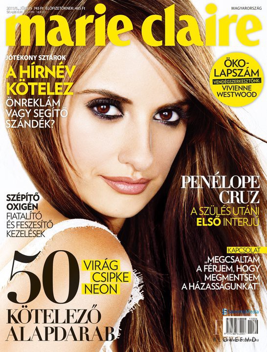 Penélope Cruz featured on the Marie Claire Hungary cover from June 2011