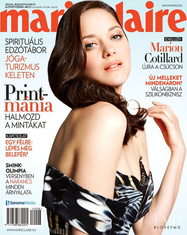 Marion Cotillard featured on the Marie Claire Hungary cover from August 2012