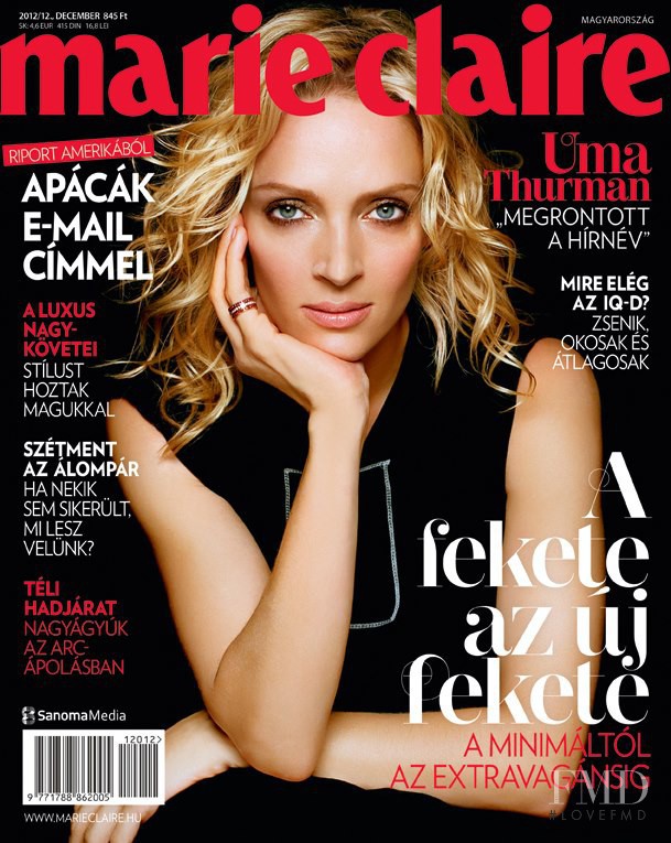 Uma Thurman featured on the Marie Claire Hungary cover from December 2012