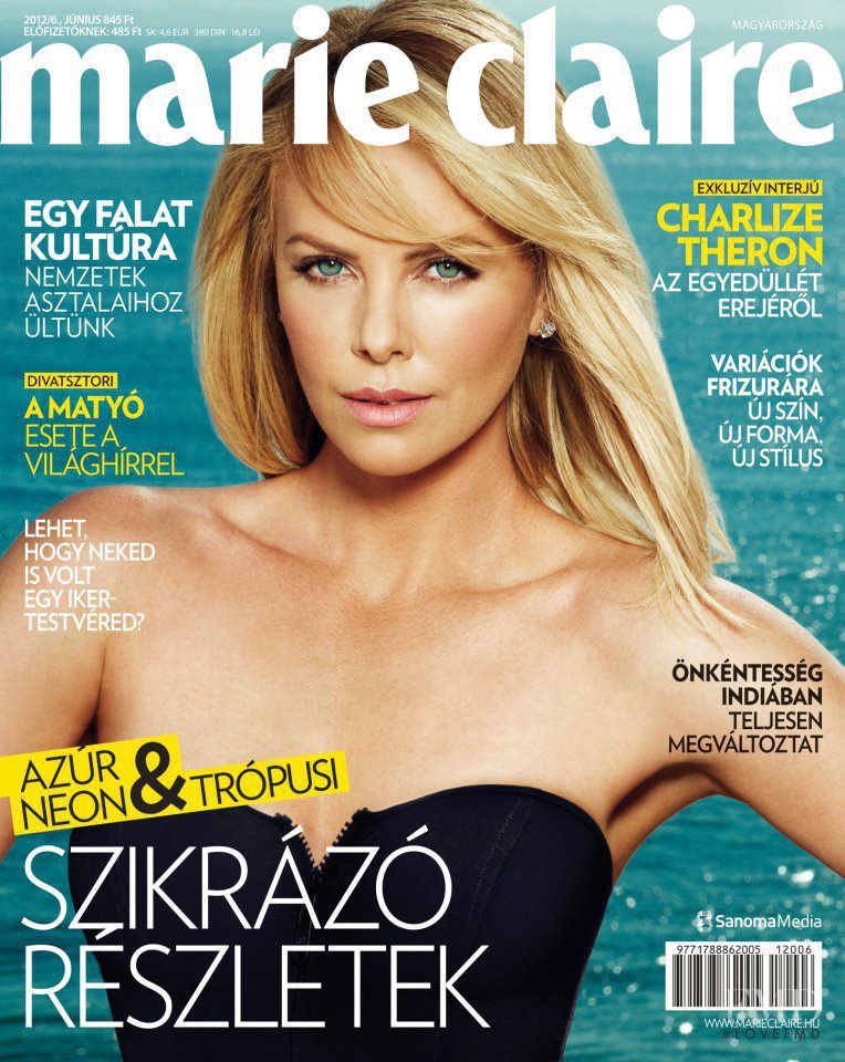 Charlize Theron featured on the Marie Claire Hungary cover from June 2012