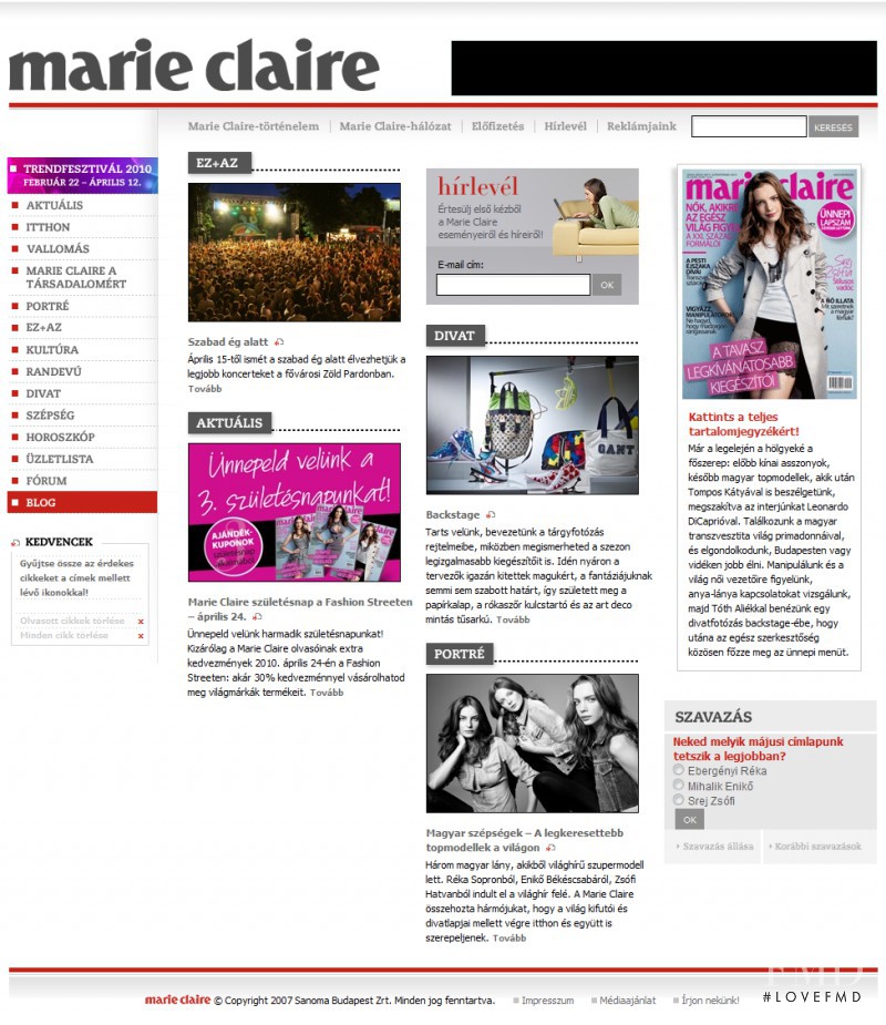  featured on the MarieClaire.hu screen from April 2010