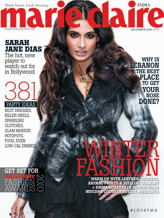 Sarah Jane Dias featured on the Marie Claire India cover from December 2010