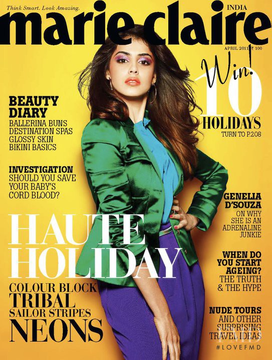 Genelia D\'Souza featured on the Marie Claire India cover from April 2011