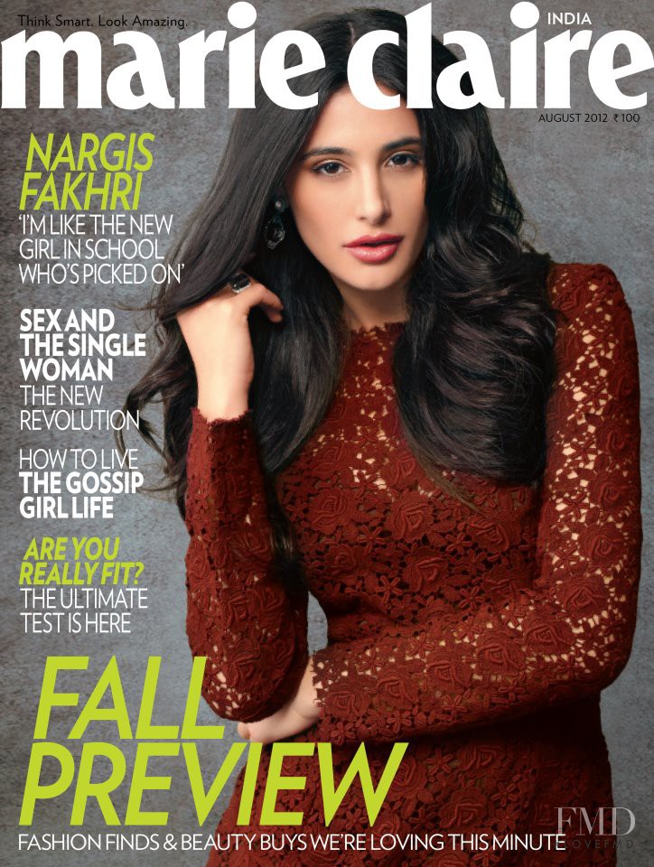 Nargis Fakhri featured on the Marie Claire India cover from August 2012