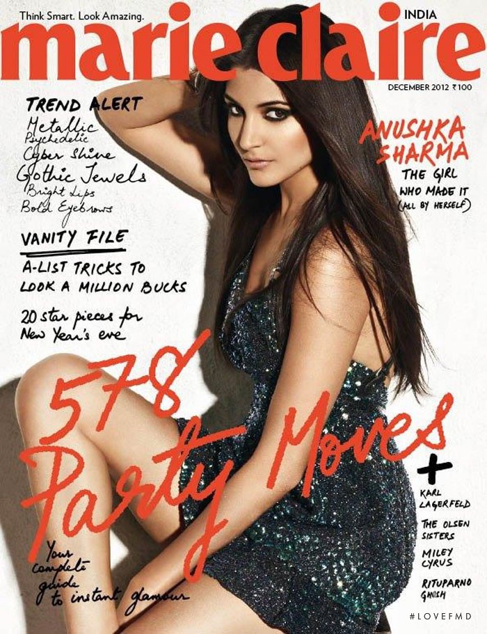 Anushka Sharma featured on the Marie Claire India cover from December 2012