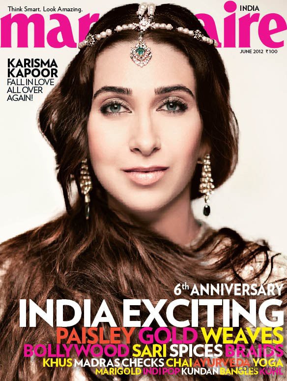 Karisma Kapoor featured on the Marie Claire India cover from June 2012