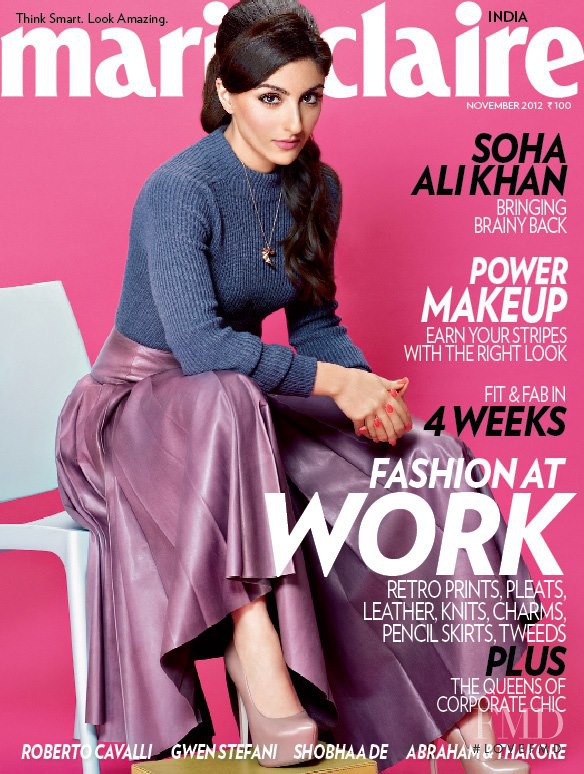 Soha Ali Khan featured on the Marie Claire India cover from November 2012
