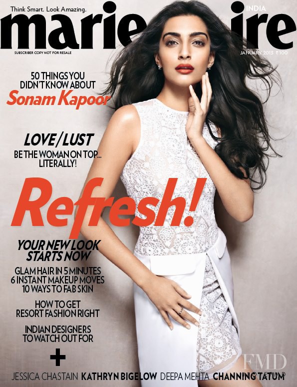 Sonam Kapoor featured on the Marie Claire India cover from January 2013