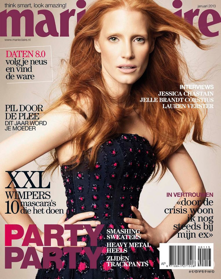 Jessica Chastain featured on the Marie Claire Netherlands cover from January 2013