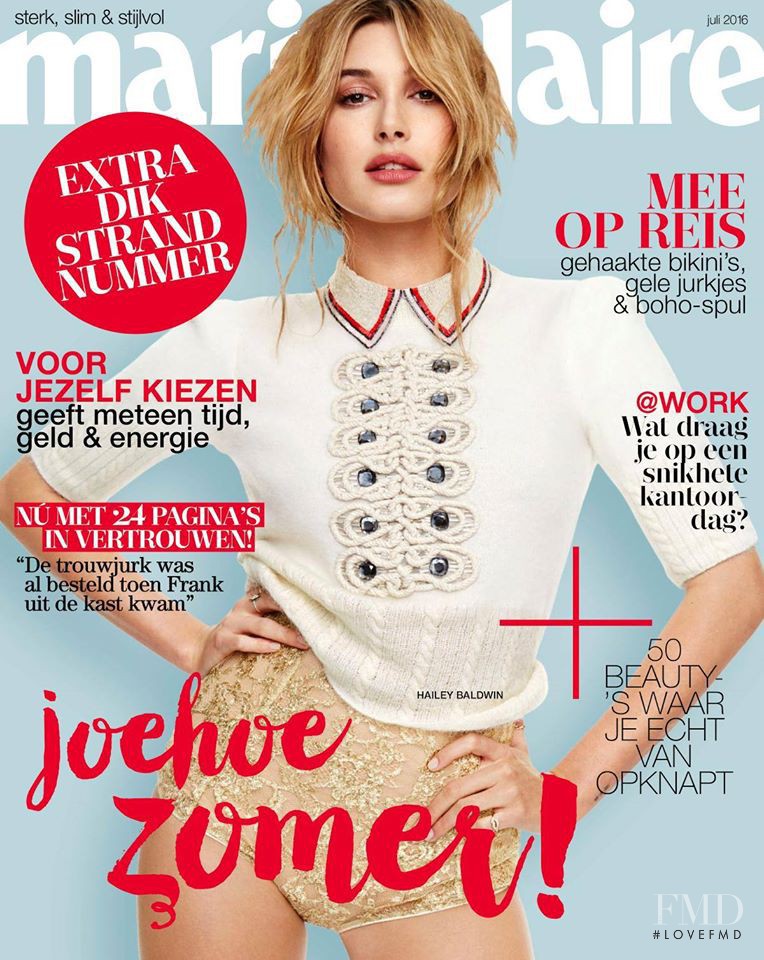 Hailey Baldwin Bieber featured on the Marie Claire Netherlands cover from July 2016