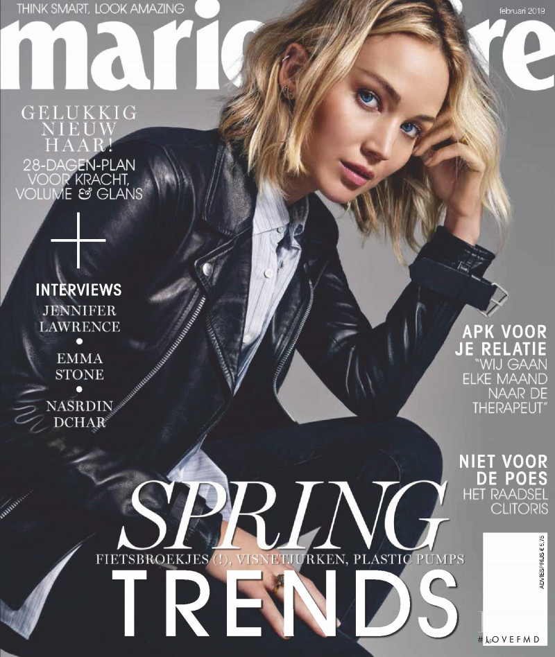 Jennifer Lawrence featured on the Marie Claire Netherlands cover from February 2019