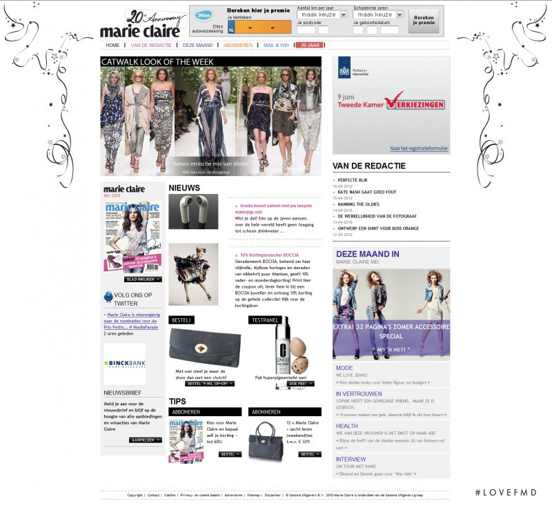  featured on the MarieClaire.nl screen from April 2010