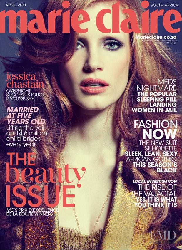 Jessica Chastain featured on the Marie Claire South Africa cover from April 2013