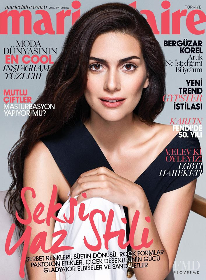 Bergüzar Korel featured on the Marie Claire Turkey cover from July 2015