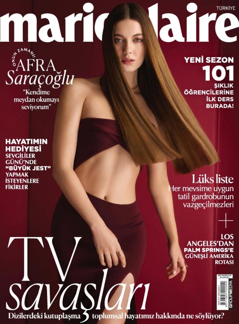 Afra Saracoglu featured on the Marie Claire Turkey cover from February 2024