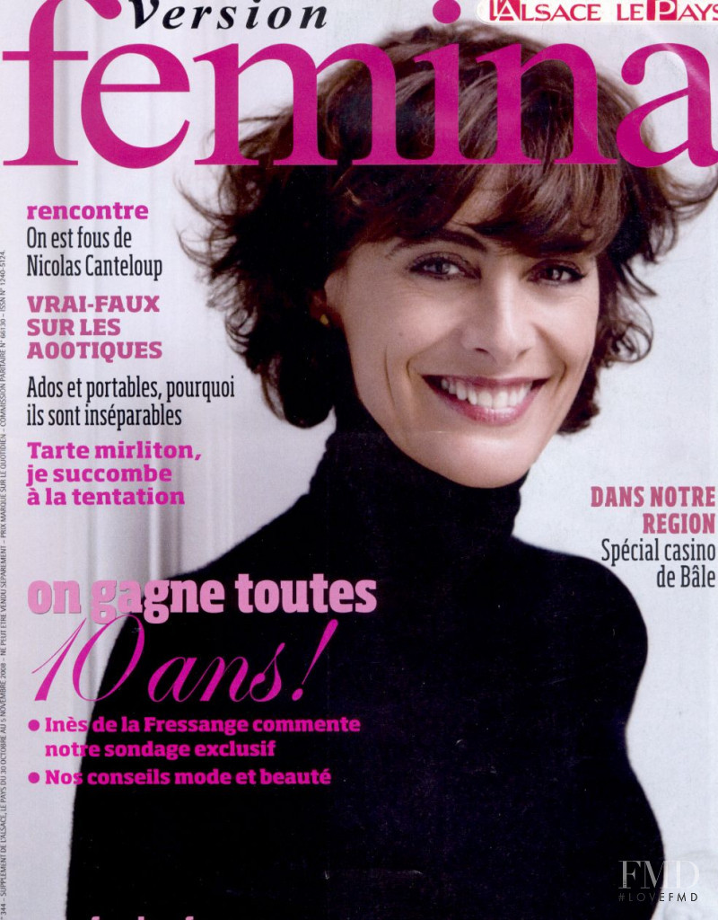 Ines de la Fressange featured on the Femina France cover from October 2008