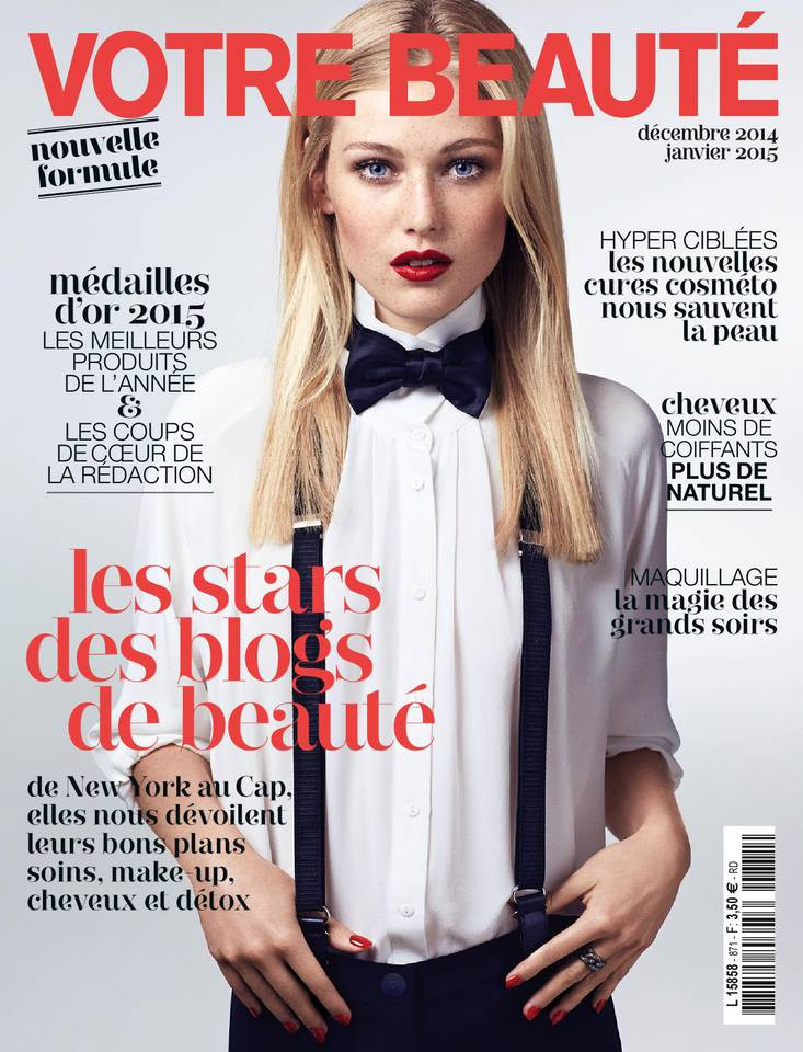 Philippine Urvois featured on the Votre Beauté France cover from December 2014