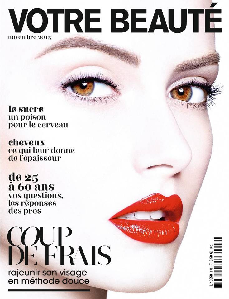 Erika Palkovicova featured on the Votre Beauté France cover from November 2015