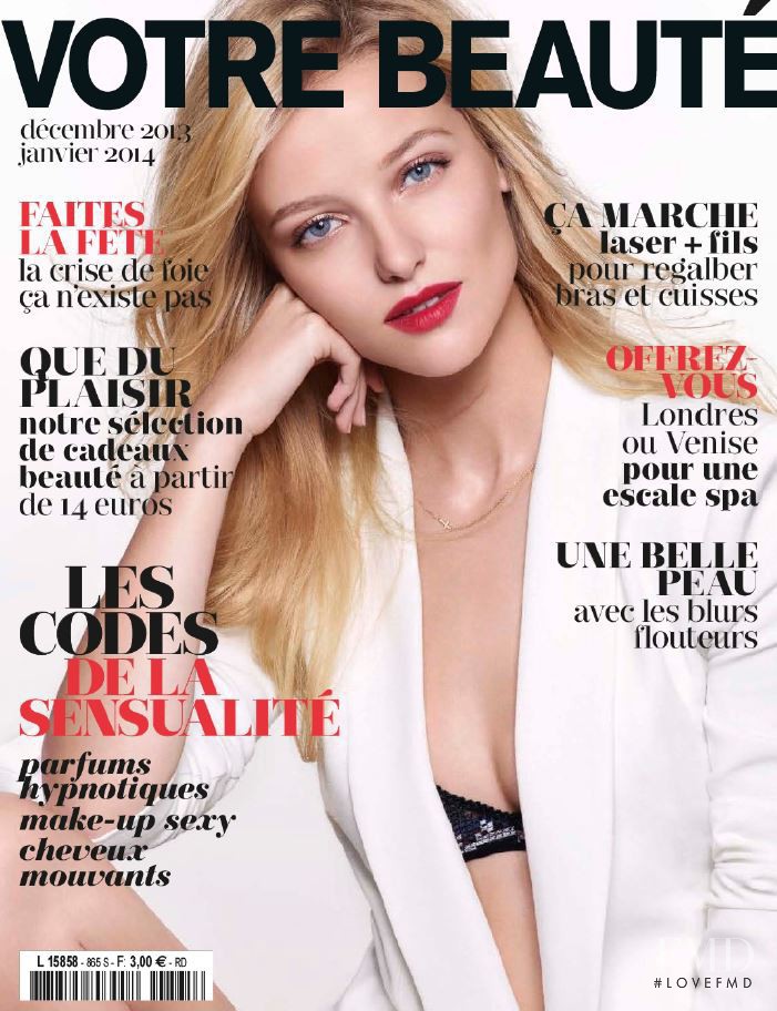 Emily van Raay featured on the Votre Beauté France cover from December 2013