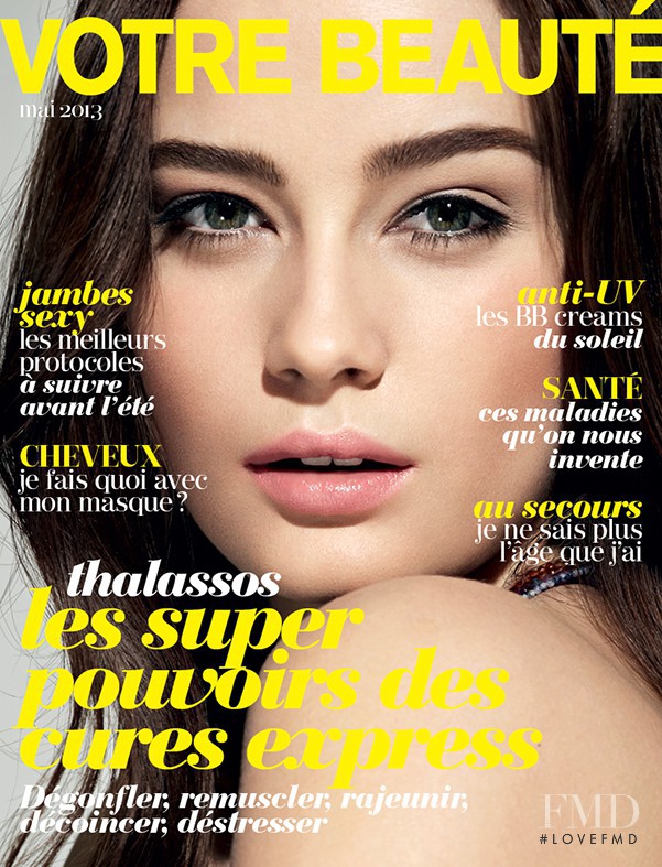 Faye Vrethem featured on the Votre Beauté France cover from May 2013