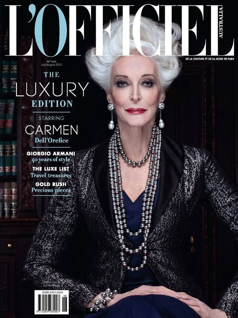 Carmen Dell\'Orefice featured on the L\'Officiel Australia cover from July 2015