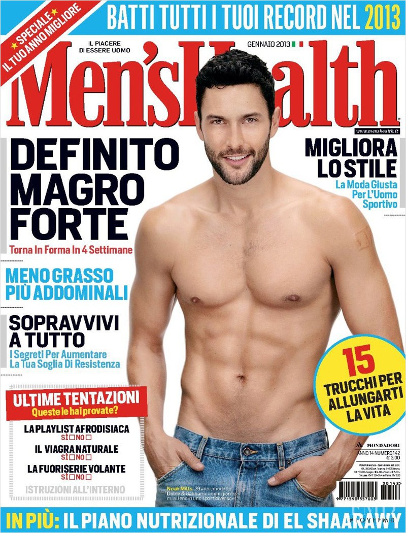 Noah Mills featured on the Men\'s Health Italy cover from January 2012