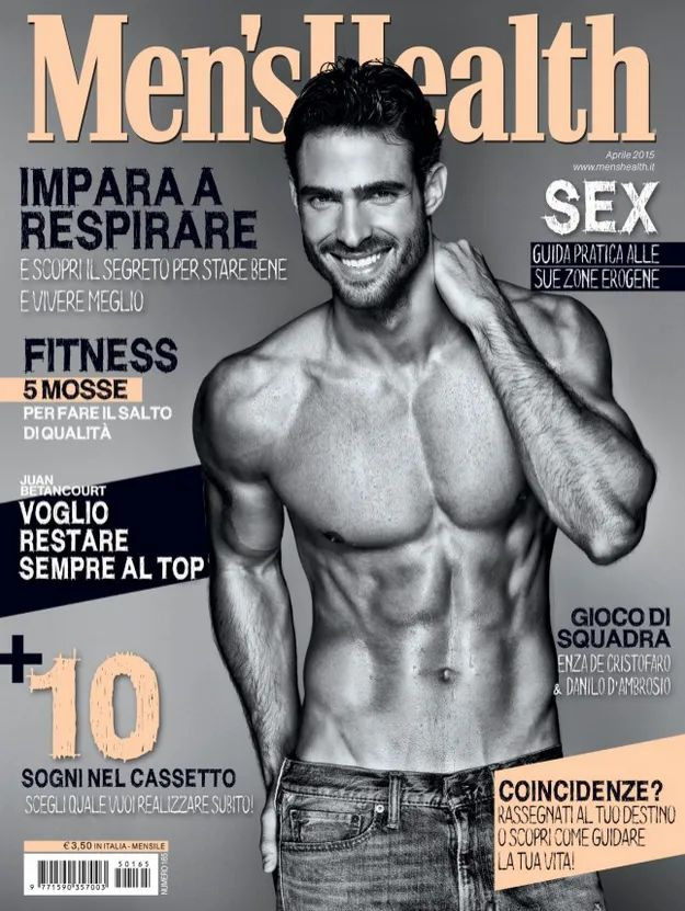 Juan Betancourt featured on the Men\'s Health Italy cover from April 2015
