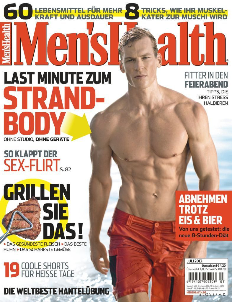 Mark Pearce featured on the Men\'s Health Germany cover from July 2013
