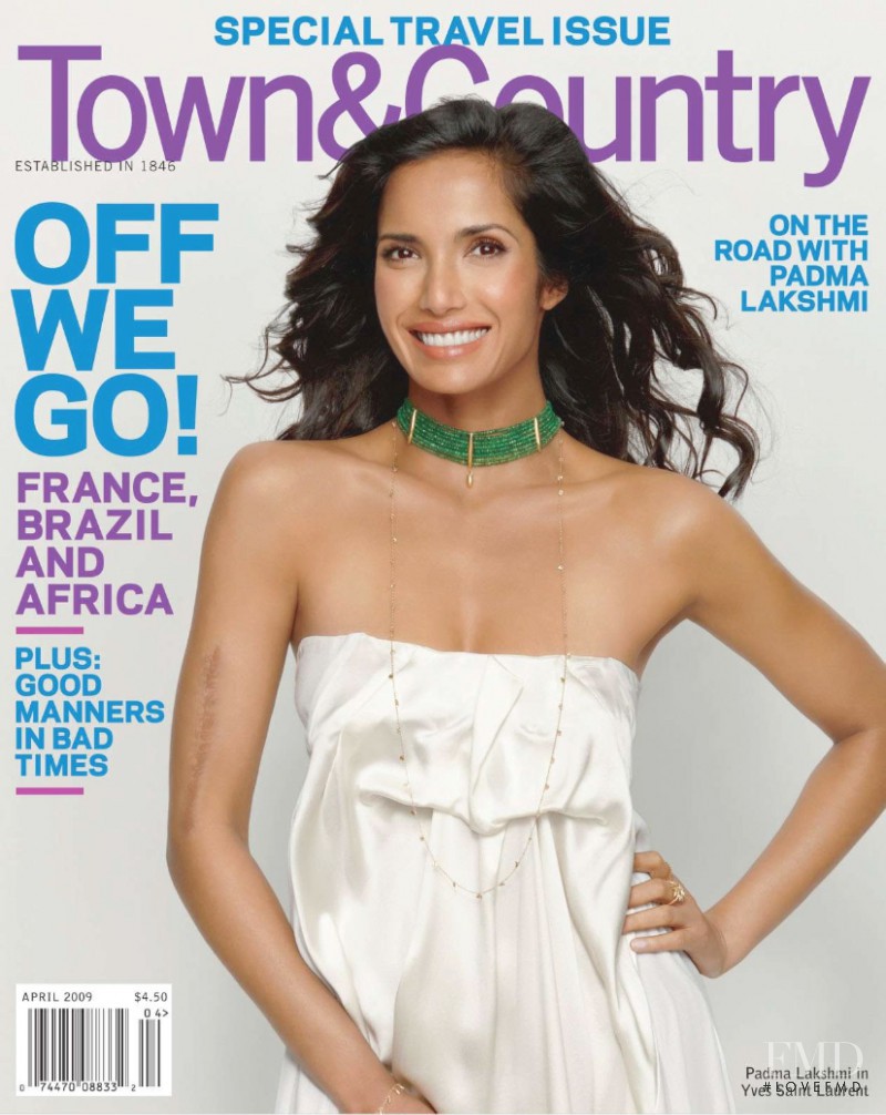 Padma Lakshmi featured on the Town & Country cover from April 2009