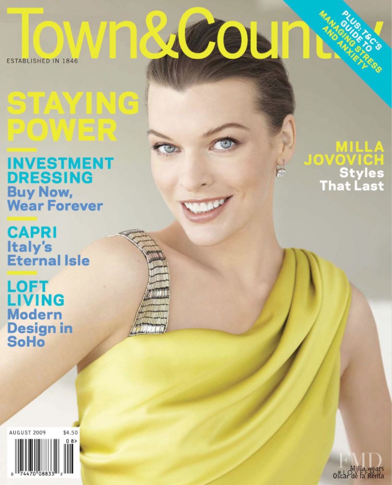 Milla Jovovich featured on the Town & Country cover from August 2009