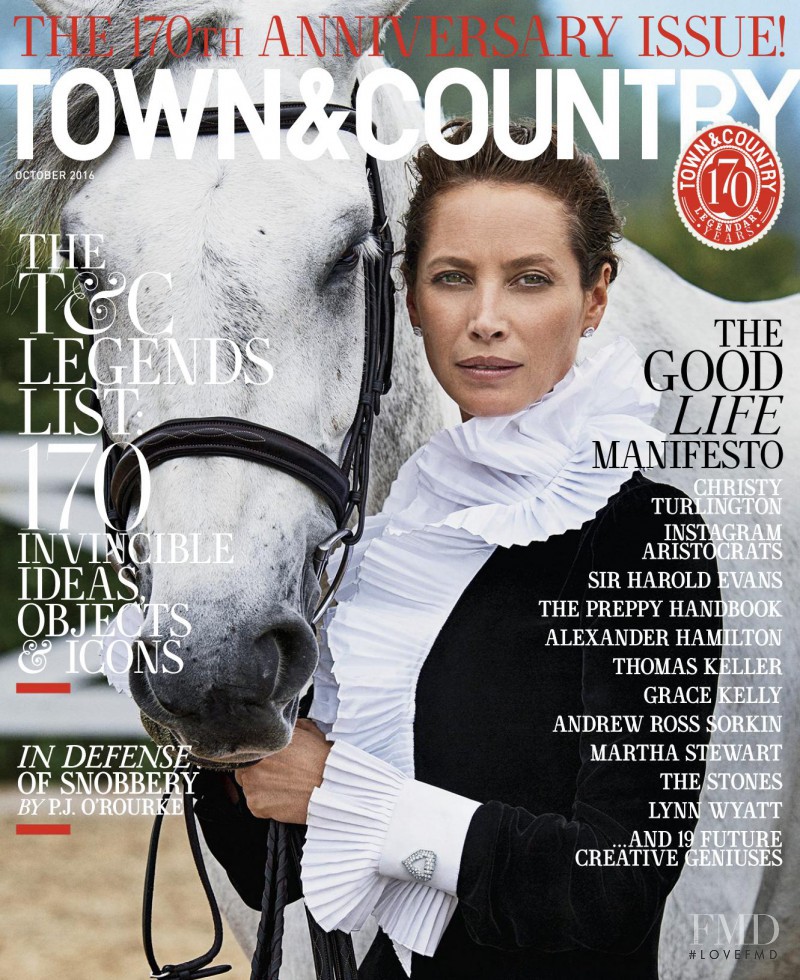 Christy Turlington featured on the Town & Country cover from October 2016
