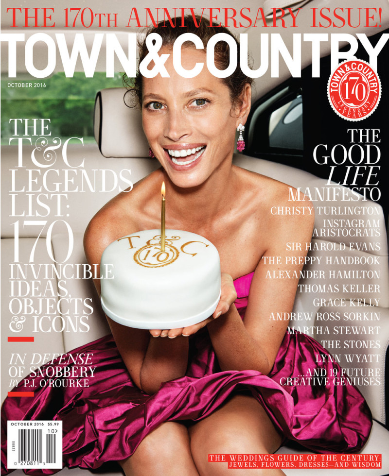 Christy Turlington featured on the Town & Country cover from October 2016