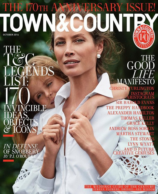 Christy Turlington featured on the Town & Country cover from October 2016