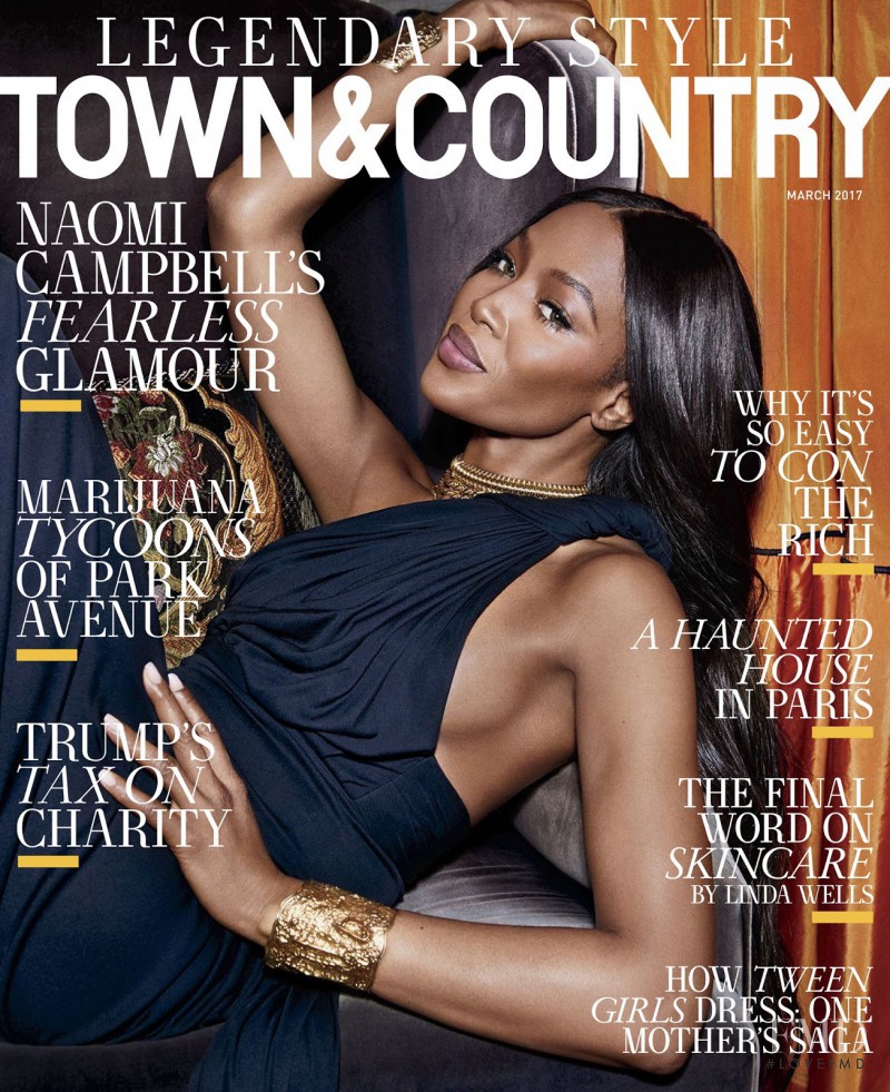 Naomi Campbell featured on the Town & Country cover from March 2017