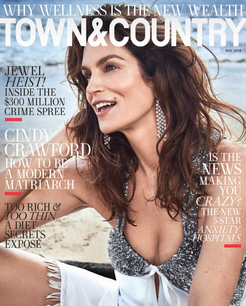 Cindy Crawford featured on the Town & Country cover from April 2018