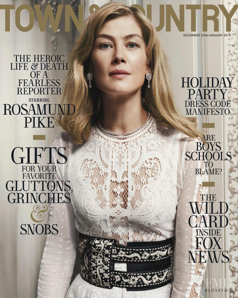 Rosamund Pike featured on the Town & Country cover from December 2018