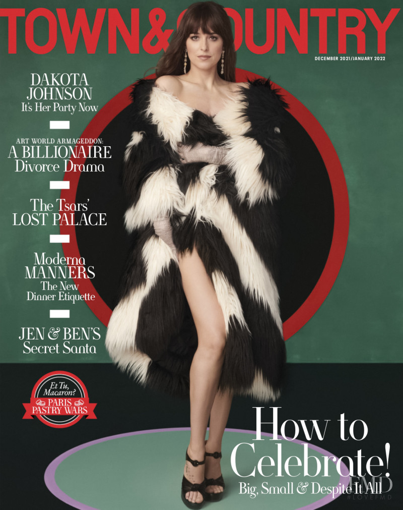 Dakota Johnson featured on the Town & Country cover from December 2021