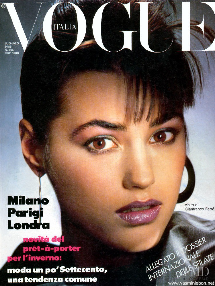 Yasmin Le Bon featured on the Vogue Italy cover from August 1985