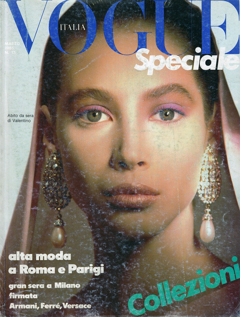 Christy Turlington featured on the Vogue Italy cover from March 1985