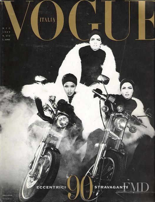 Christy Turlington, Linda Evangelista, Naomi Campbell featured on the Vogue Italy cover from December 1989