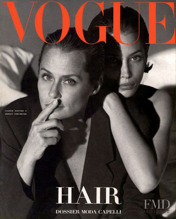 Lauren Hutton featured on the Vogue Italy cover from April 1991