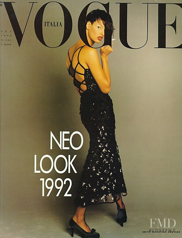 Linda Evangelista featured on the Vogue Italy cover from September 1992