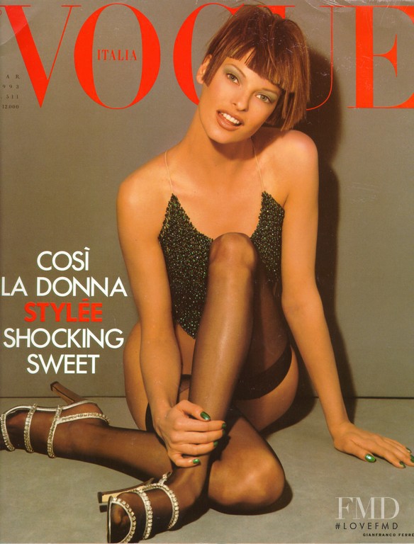 Linda Evangelista featured on the Vogue Italy cover from March 1993