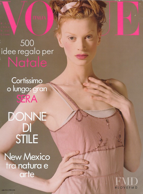 Kristen McMenamy featured on the Vogue Italy cover from December 1994