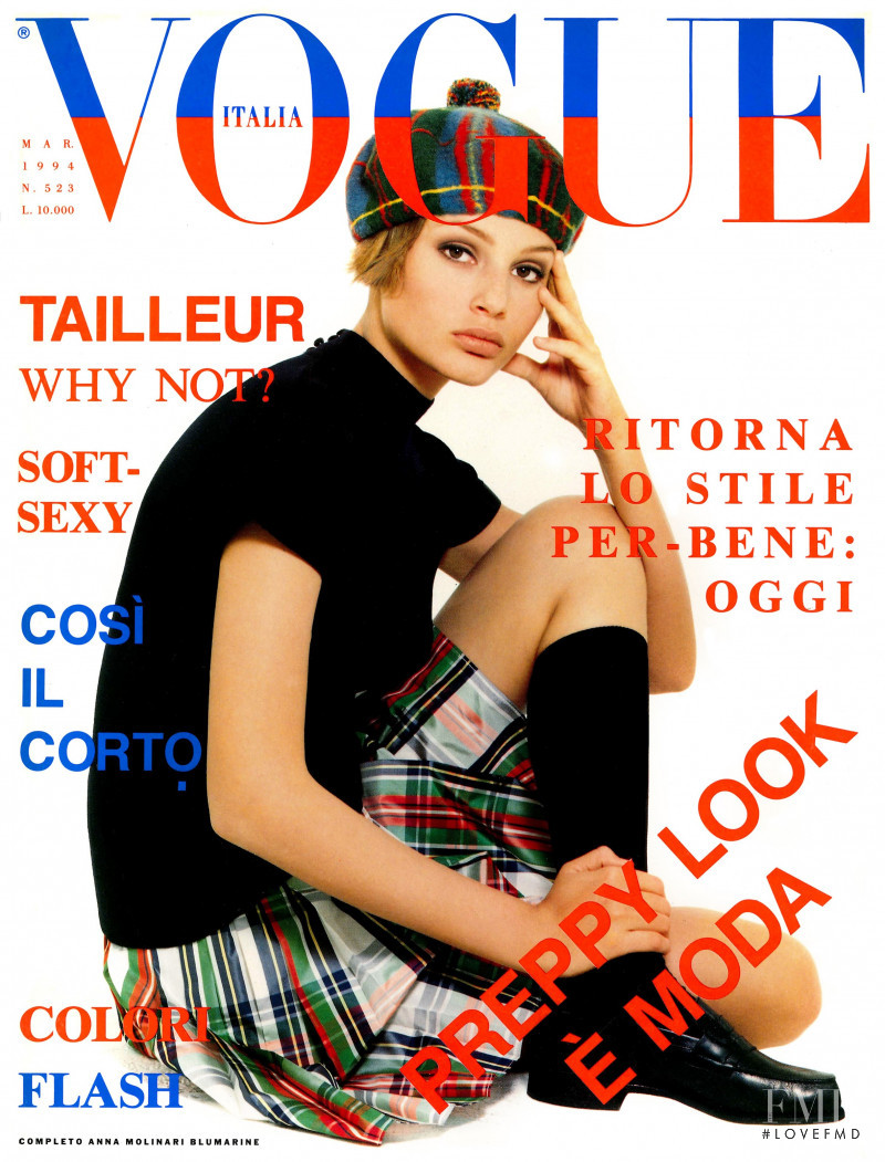 Bridget Hall featured on the Vogue Italy cover from March 1994