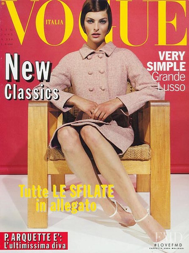 Linda Evangelista featured on the Vogue Italy cover from December 1995