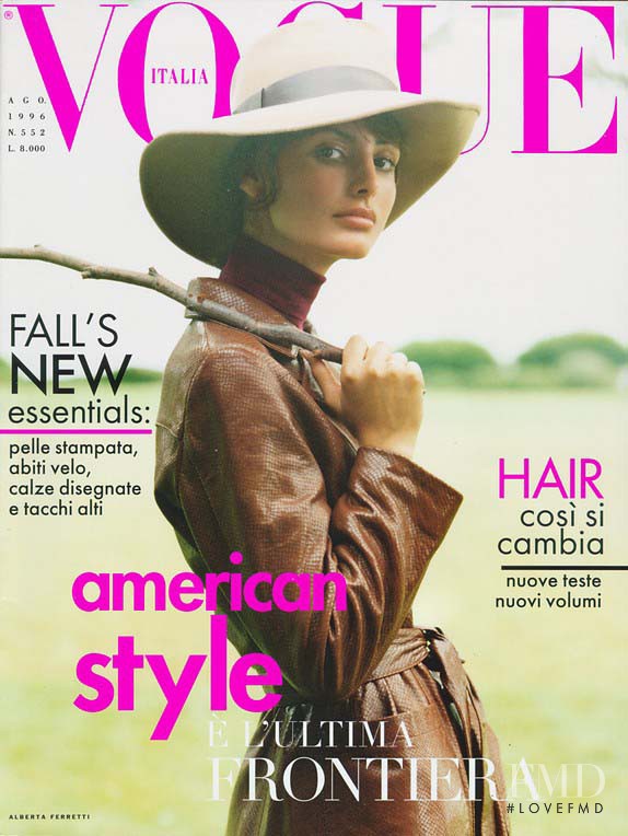 Elsa Benitez featured on the Vogue Italy cover from August 1996