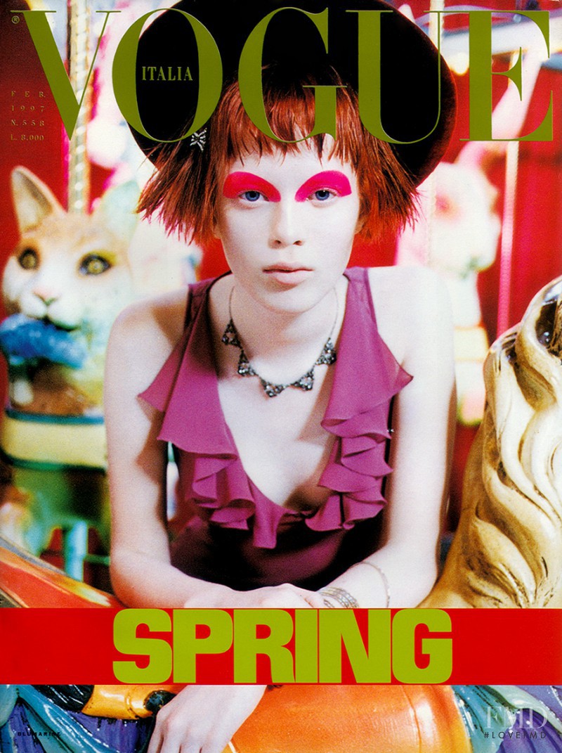 Karen Elson featured on the Vogue Italy cover from February 1997