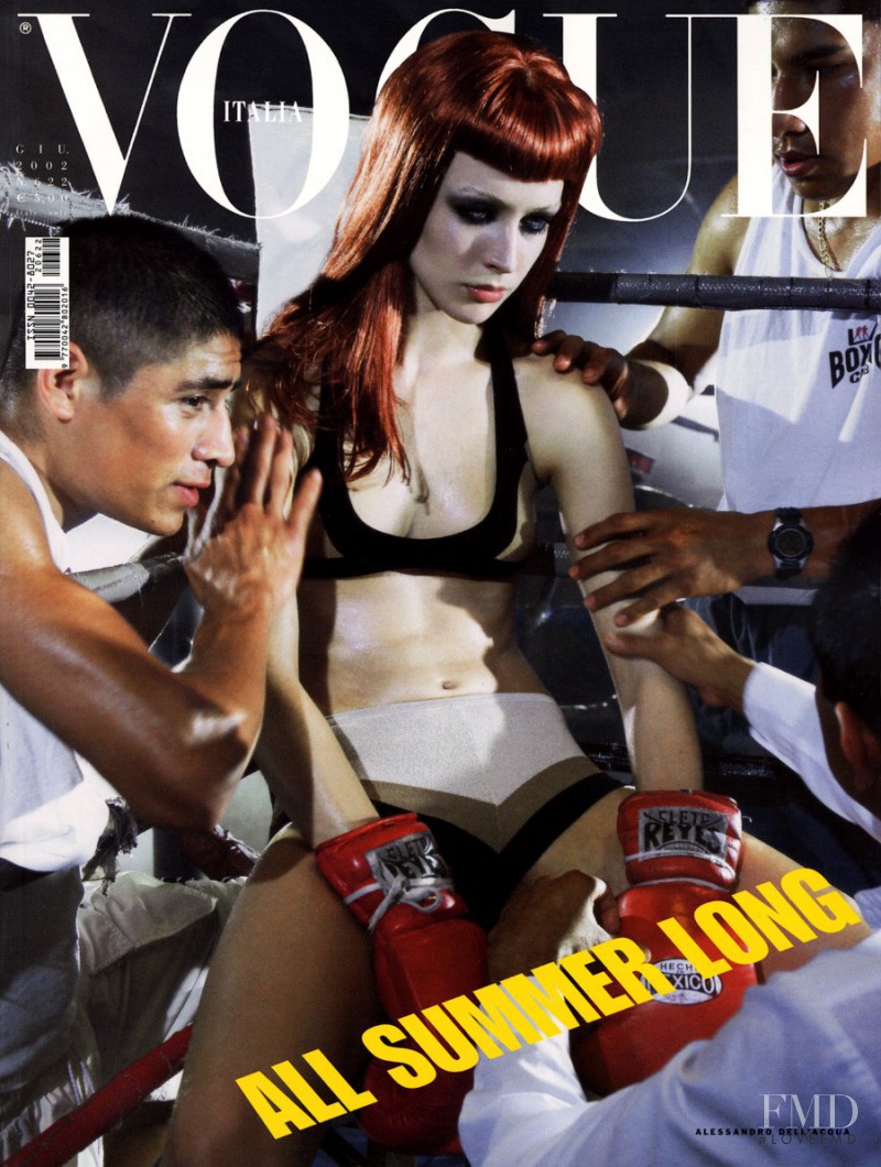 Raquel Zimmermann featured on the Vogue Italy cover from June 2002