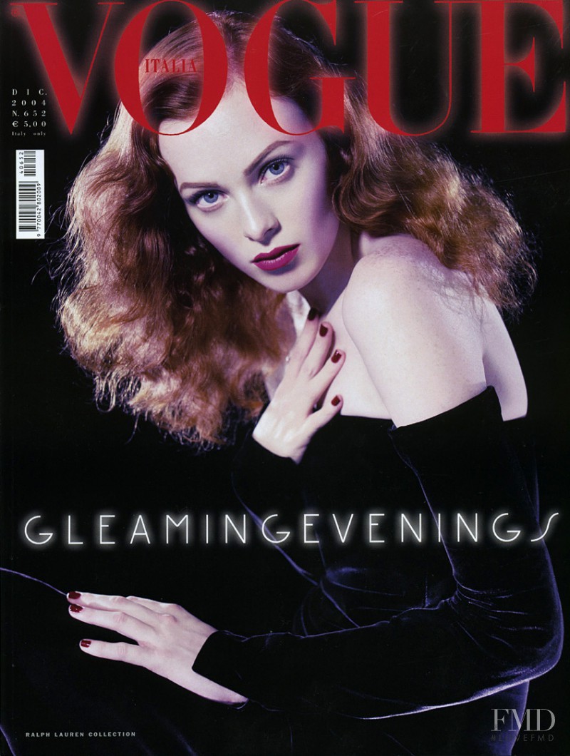 Karen Elson featured on the Vogue Italy cover from December 2004